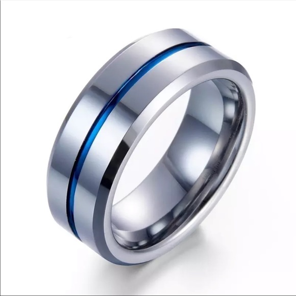 ☆New 8MM men’s Blue Line Stainless Steel Ring band - Picture 2 of 7